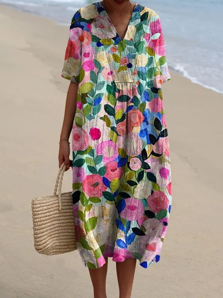 Imani - Robe printanière trapèze à fleurs colorées pour femme