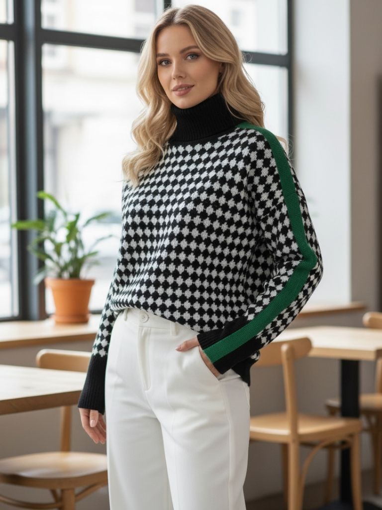 Isabelle Moreau | Pull Femme à Motif Col Roulé Chic et Confortable