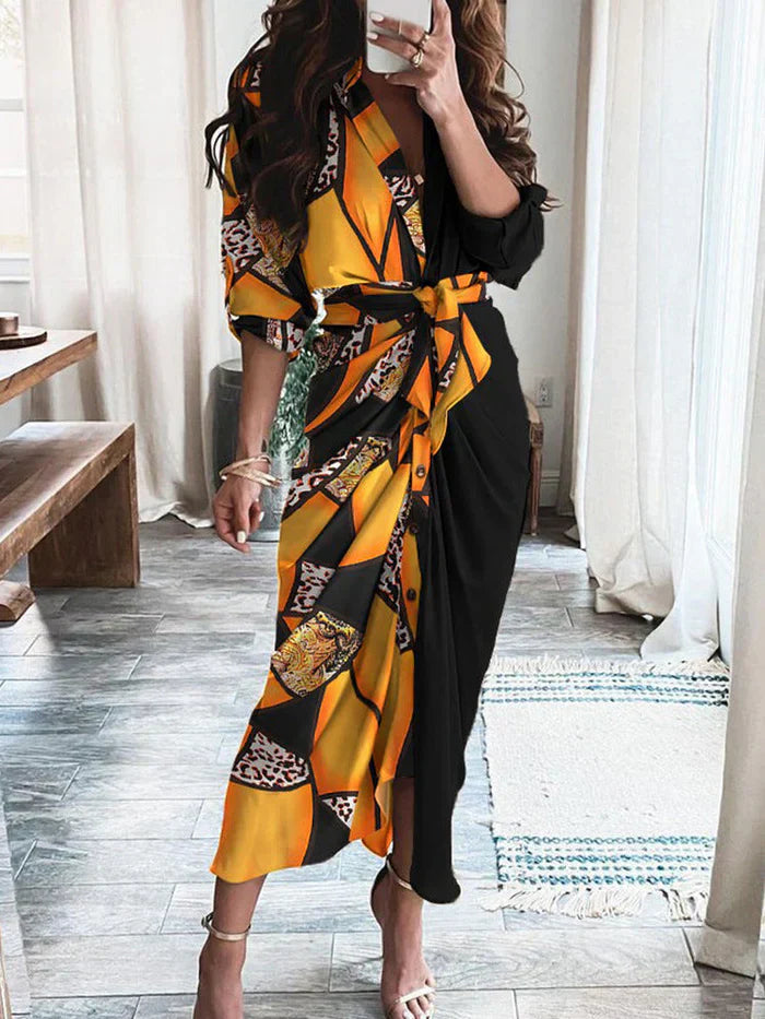 Jillian - Élégante robe décontractée avec décolleté en V et ceinture à la taille