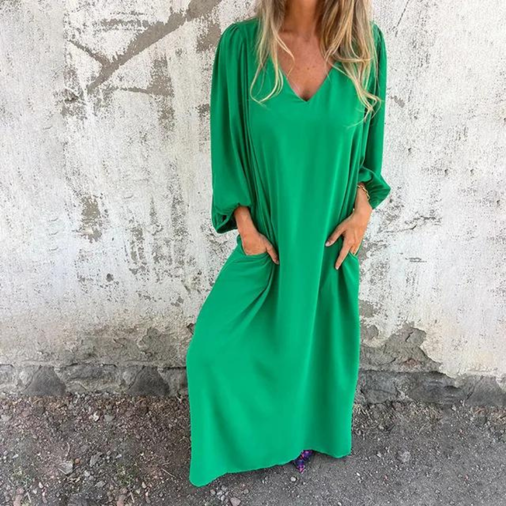 Jolien - Robe unie à manches lanternes pour femmes