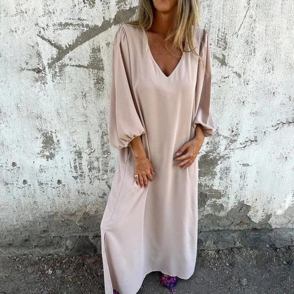 Jolien - Robe unie à manches lanternes pour femmes