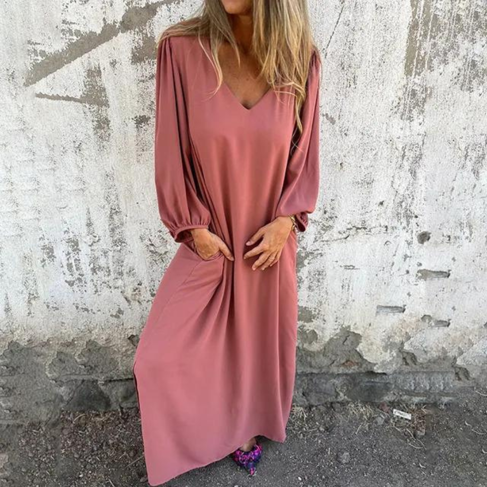 Jolien - Robe unie à manches lanternes pour femmes