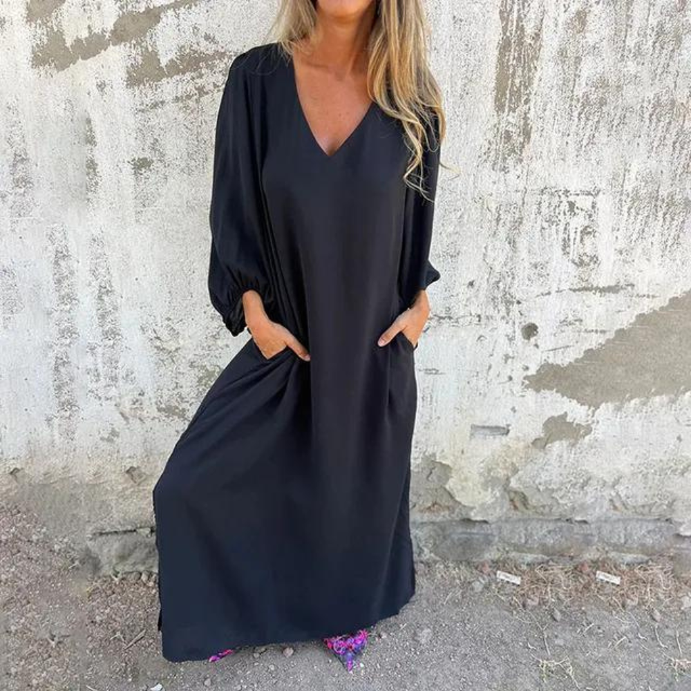 Jolien - Robe unie à manches lanternes pour femmes