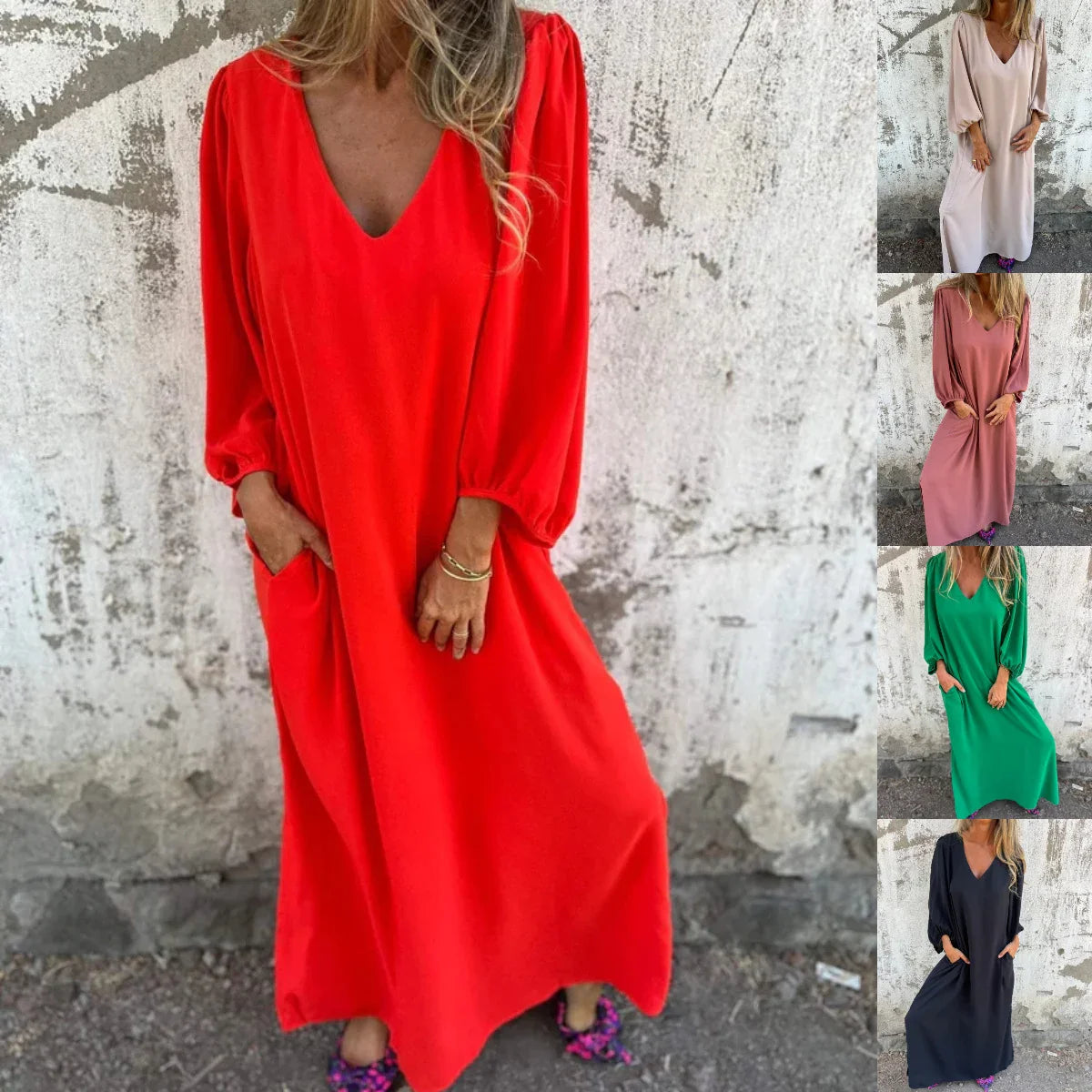 Jolien - Robe unie à manches lanternes pour femmes