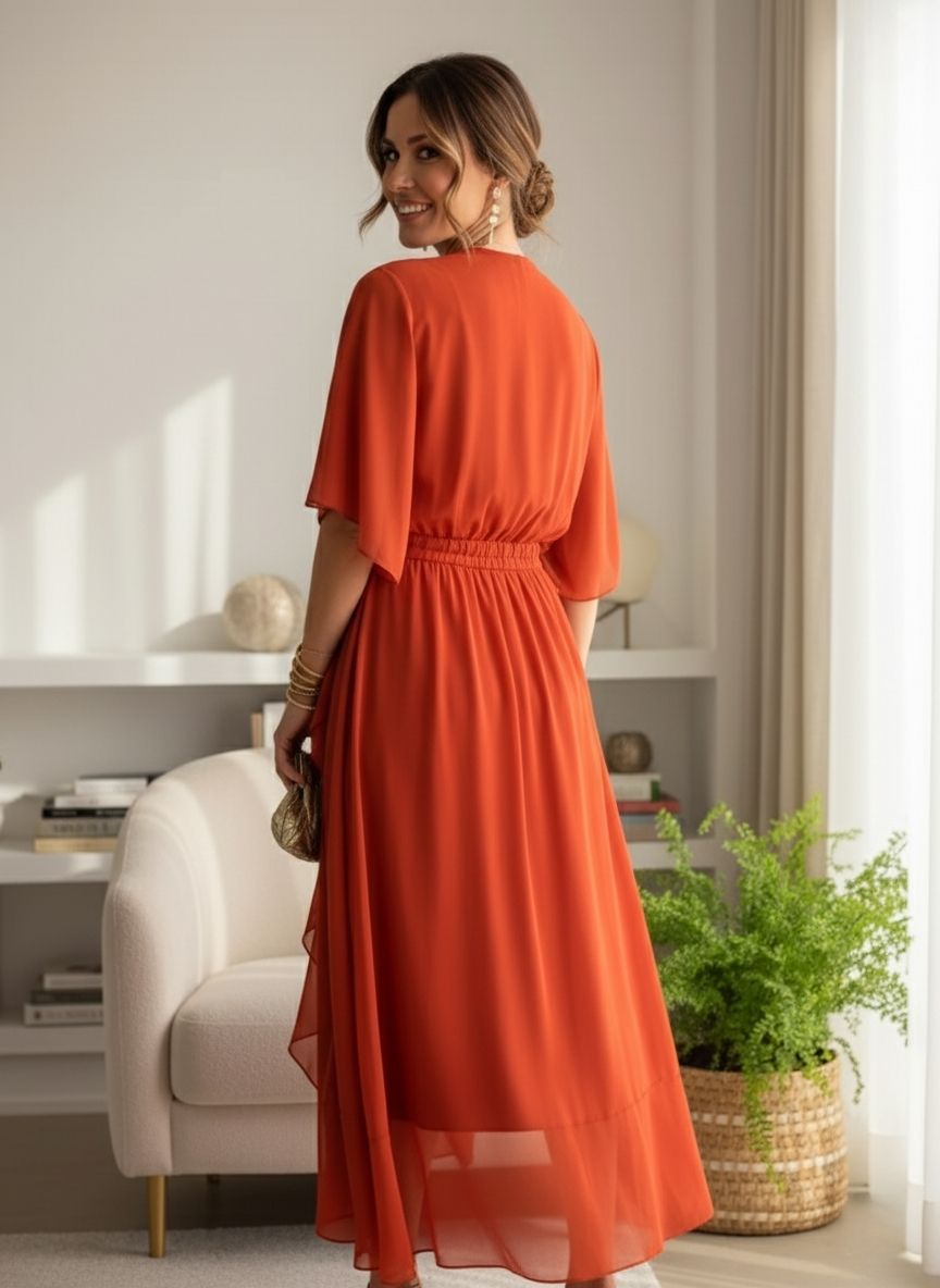 Keira | Robe Femme Élégante en Mousseline de Soie Col V Chic et Fluide