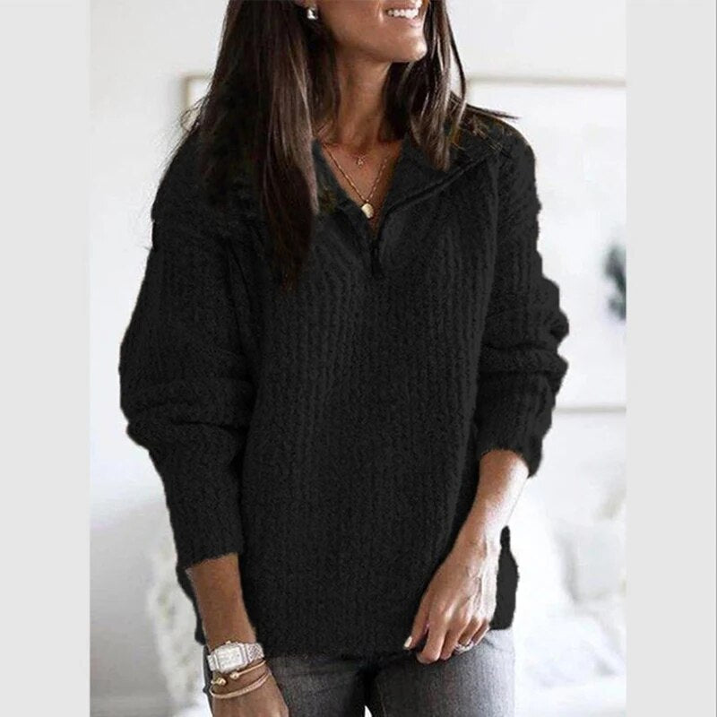 Pull en maille pour femme avec col en V et fermeture éclair