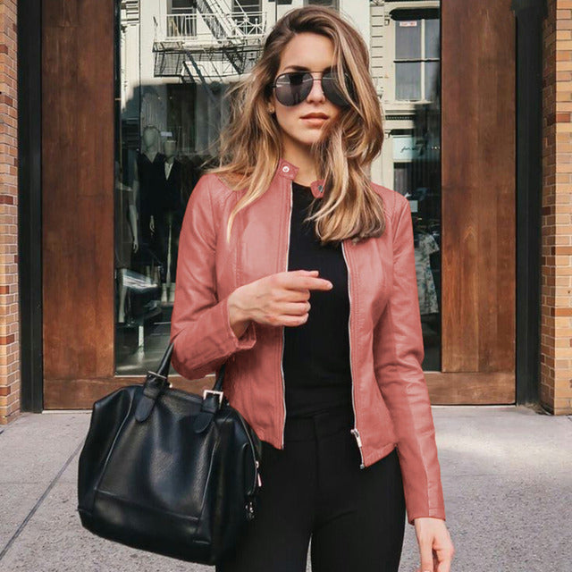 Veste en cuir slim fit pour femmes