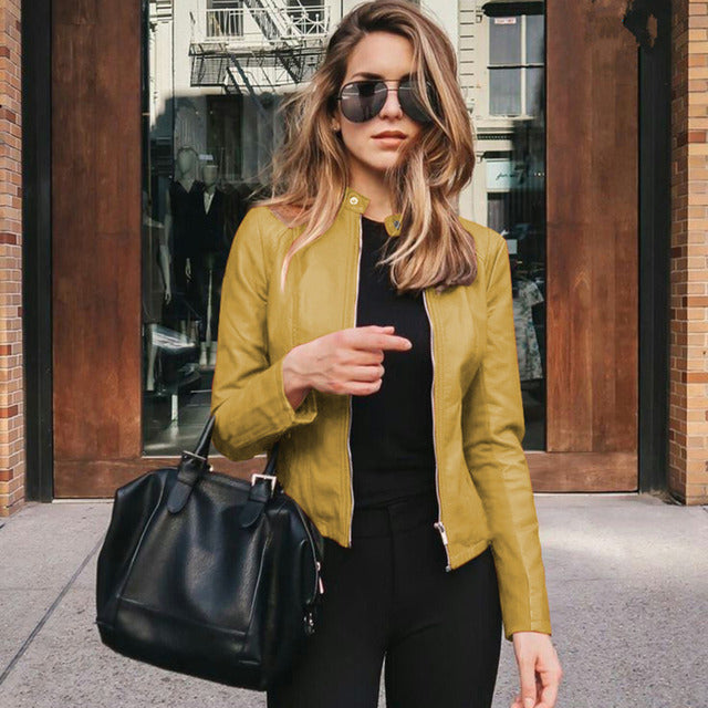 Veste en cuir slim fit pour femmes
