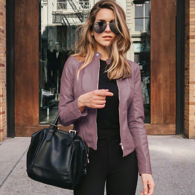 Veste en cuir slim fit pour femmes
