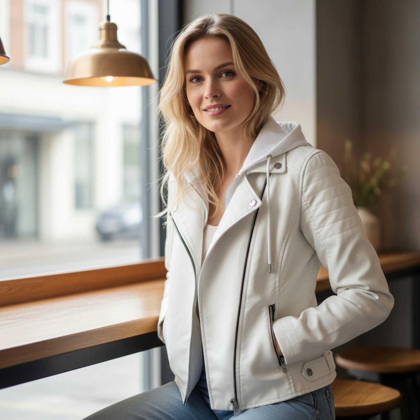 Lyra | Veste Femme en Cuir avec Capuche Chic et Confortable