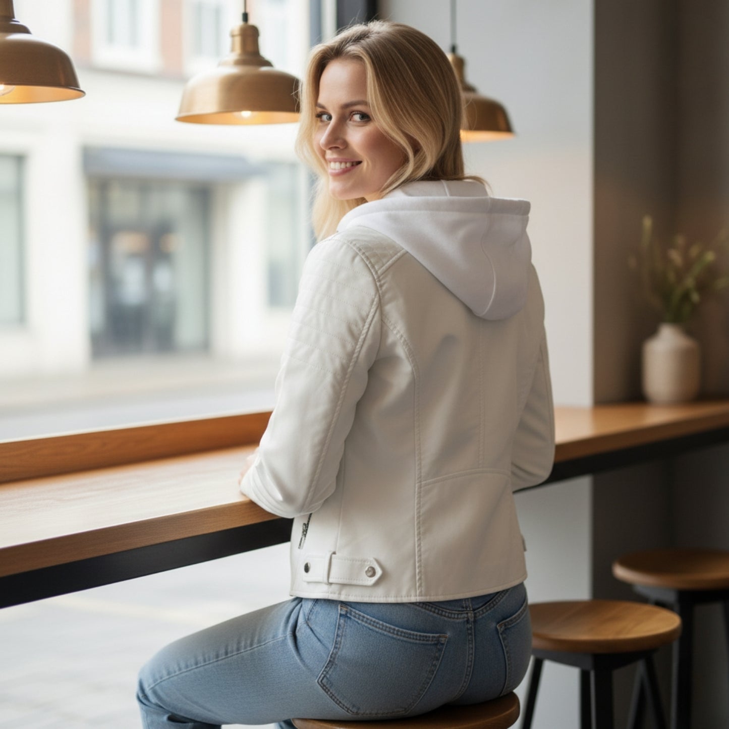 Lyra | Veste Femme en Cuir avec Capuche Chic et Confortable