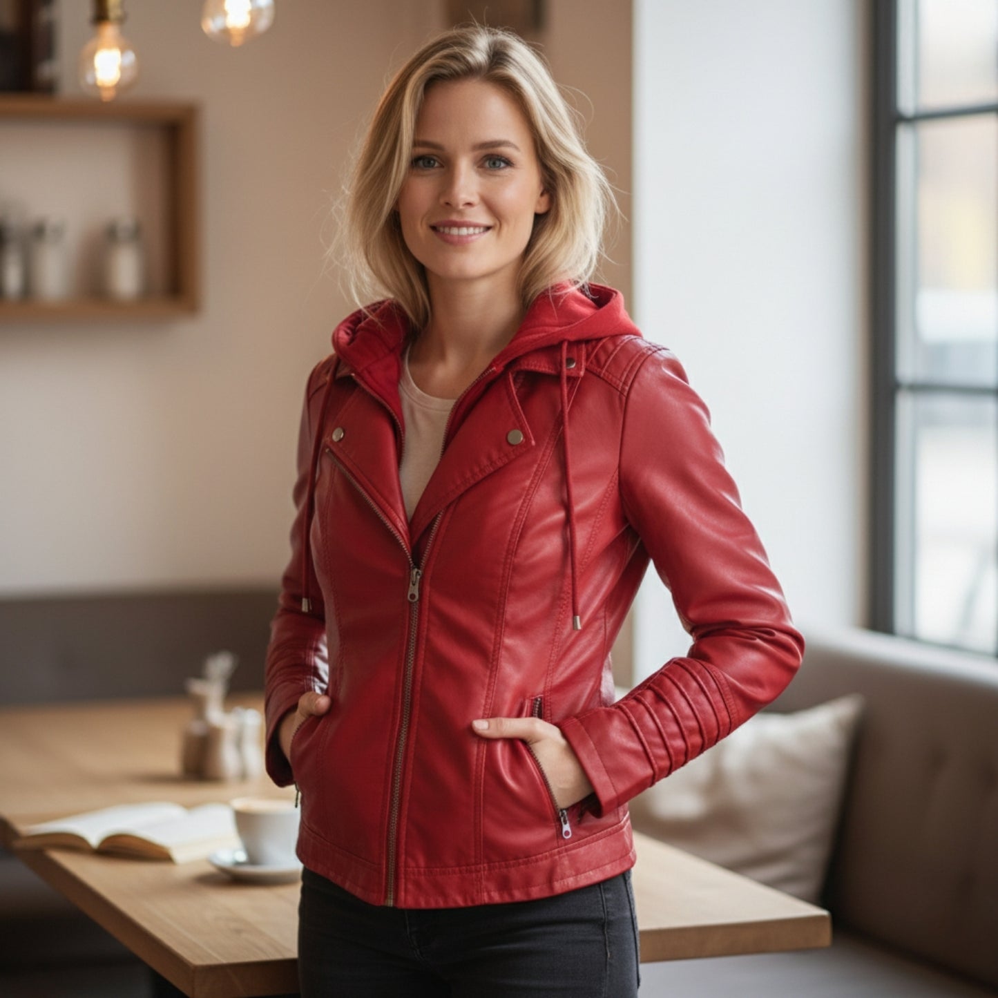 Lyra | Veste Femme en Cuir avec Capuche Chic et Confortable