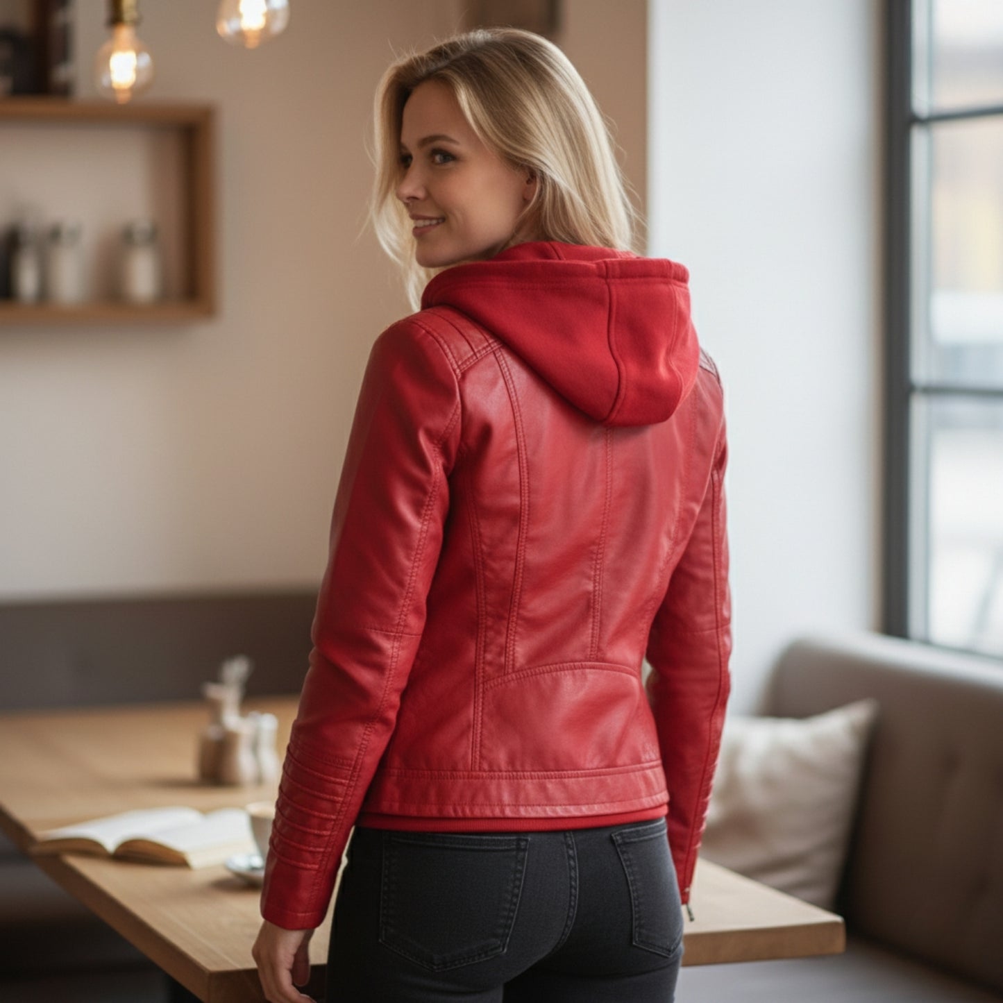 Lyra | Veste Femme en Cuir avec Capuche Chic et Confortable