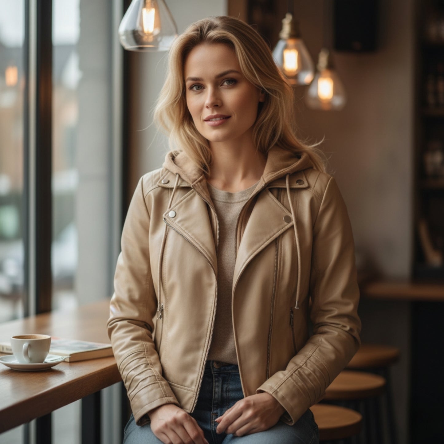 Lyra | Veste Femme en Cuir avec Capuche Chic et Confortable