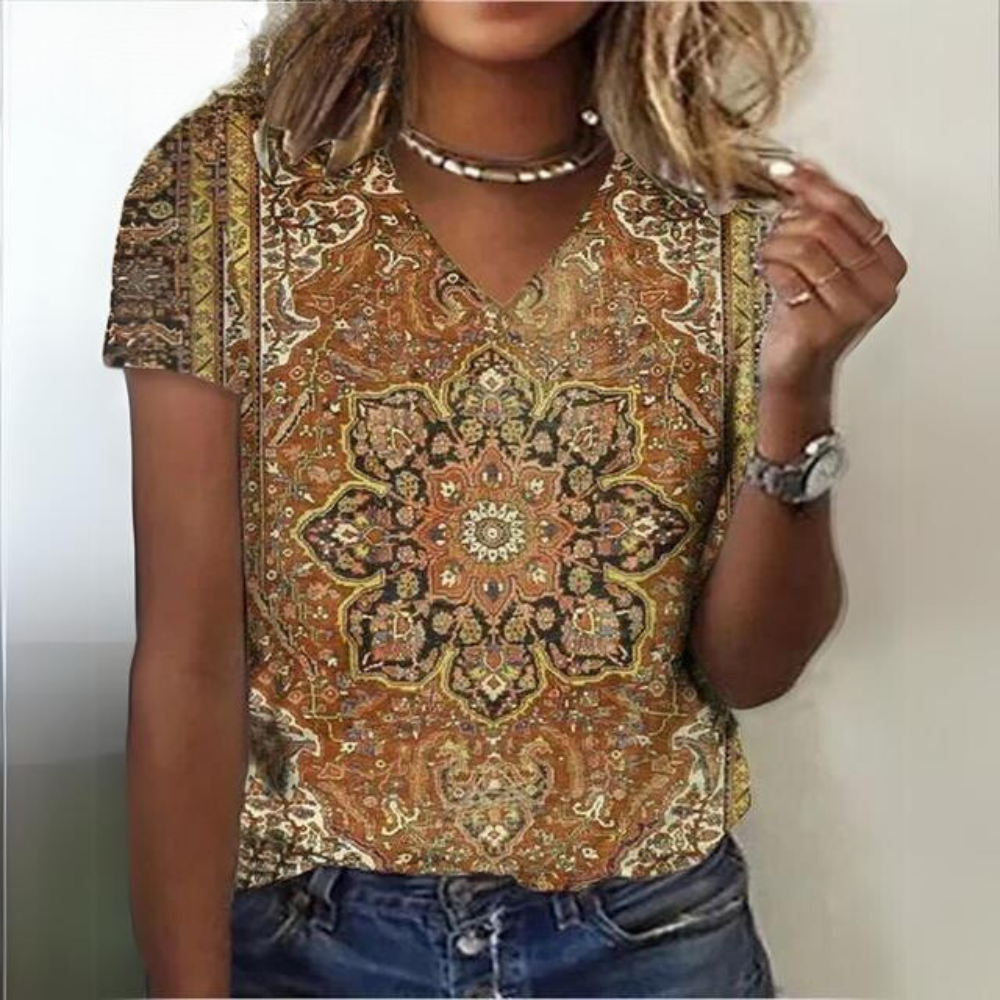 Domien - Chemise à col en V de style vintage