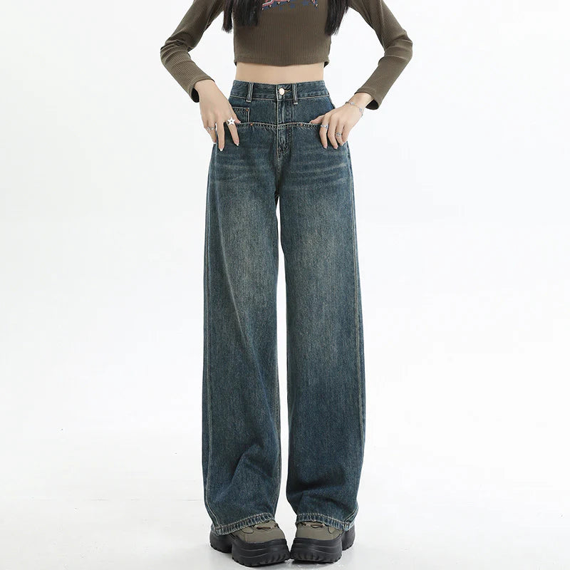 Jeans taille haute et jambes larges pour femmes