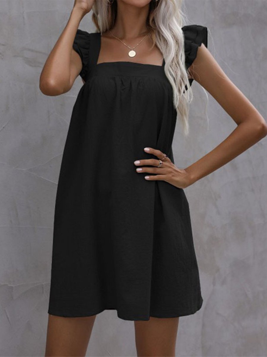 Oakley - Robe à volants en coton et lin doux et uni