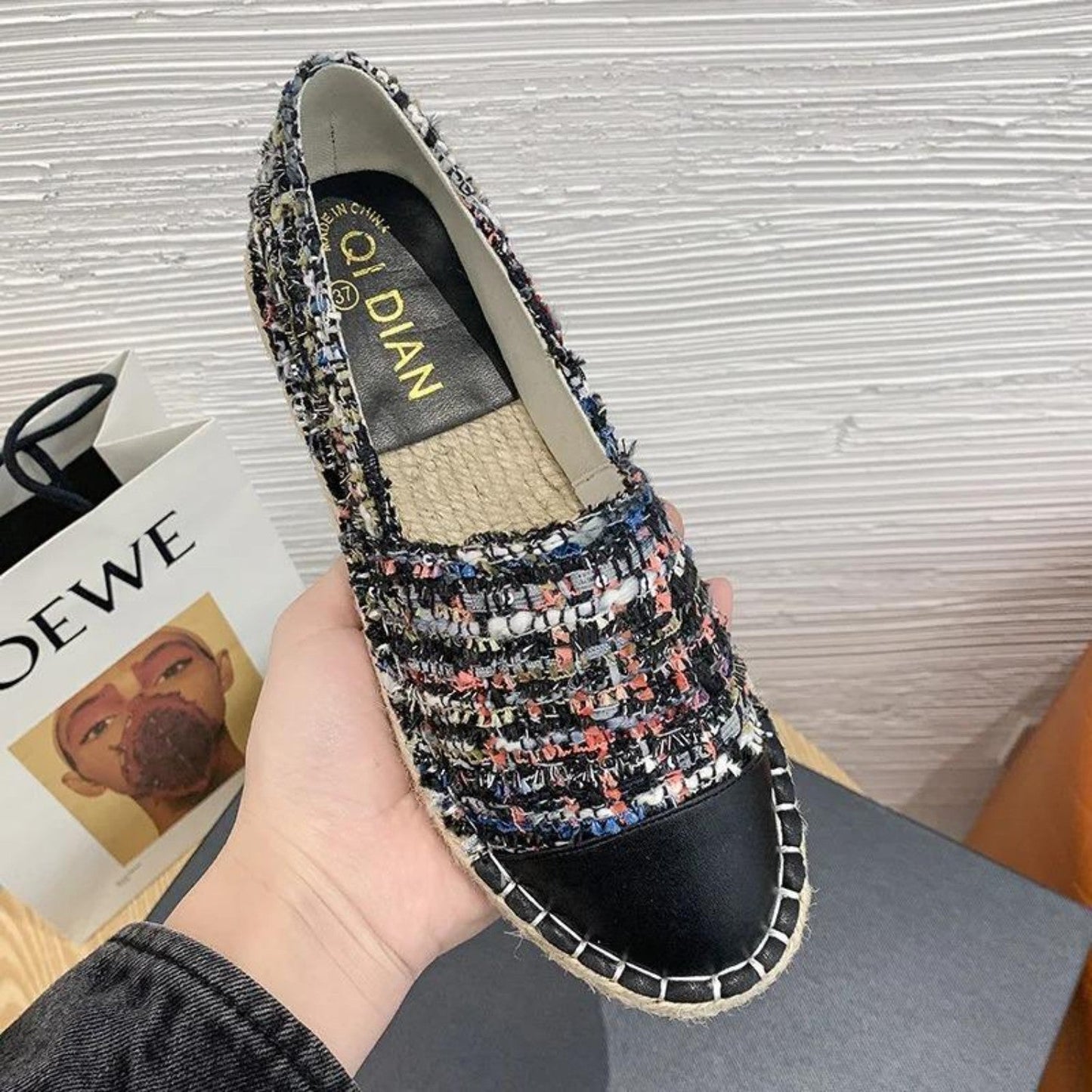 Marieke | Espadrilles plates en toile avec patch en cuir
