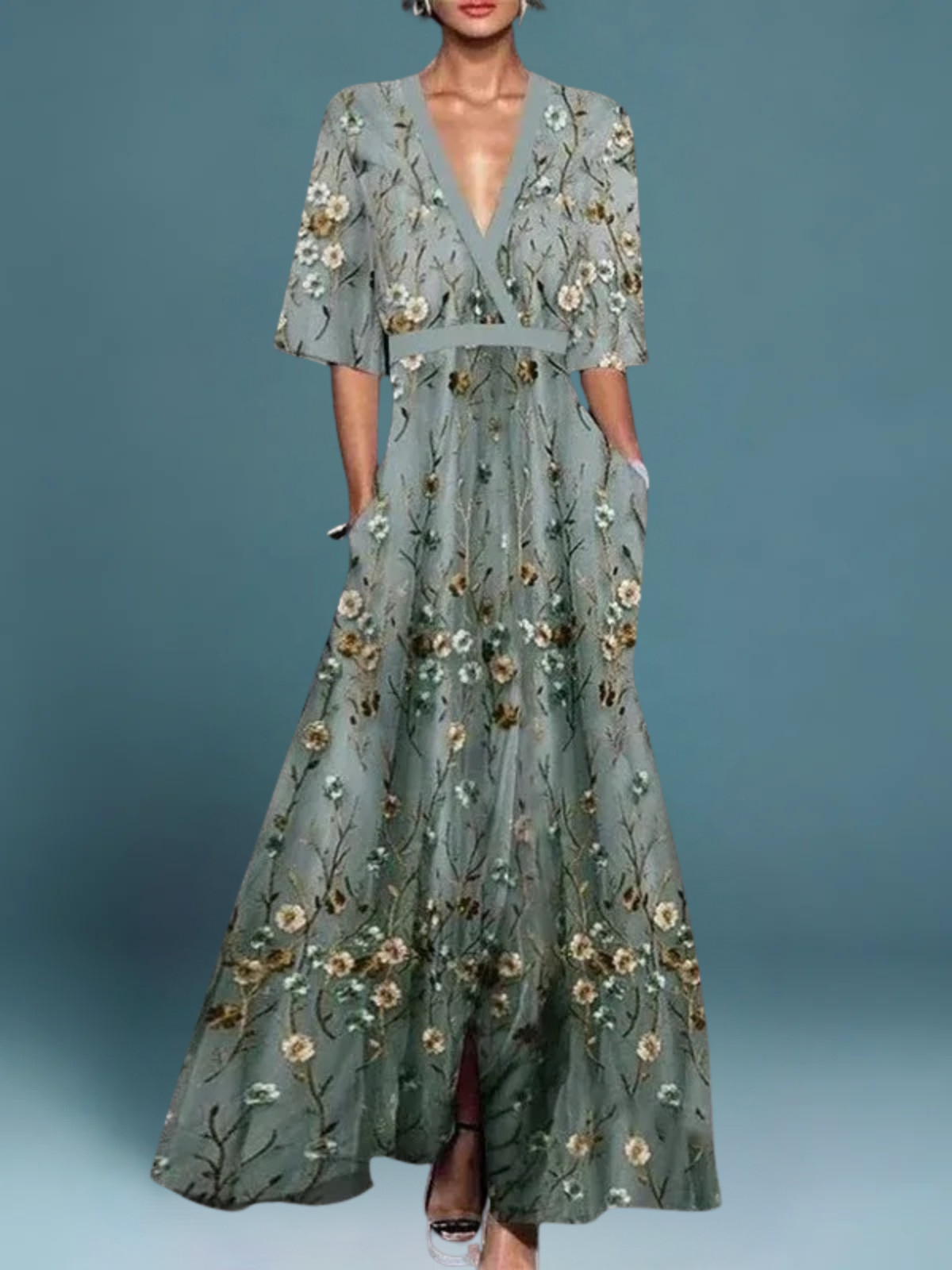 Robe longue élégante avec fleurs