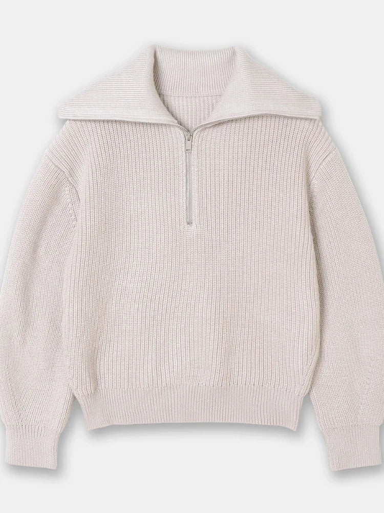 Madeleine - Pull à Col Roulé avec Revers Rayé