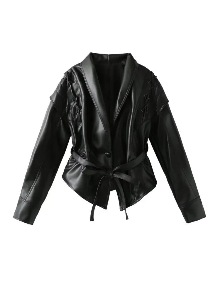 Madonna - Veste en cuir avec ceinture - style crop