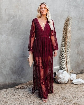 Eva | Robe longue en dentelle avec fente