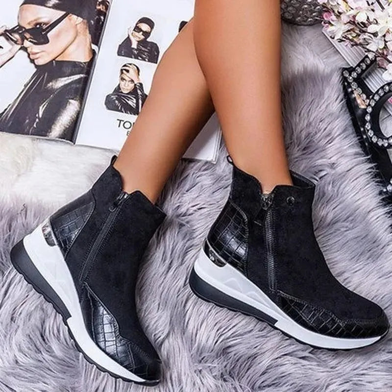 Bottines pour femmes à talon compensé et semelle épaisse