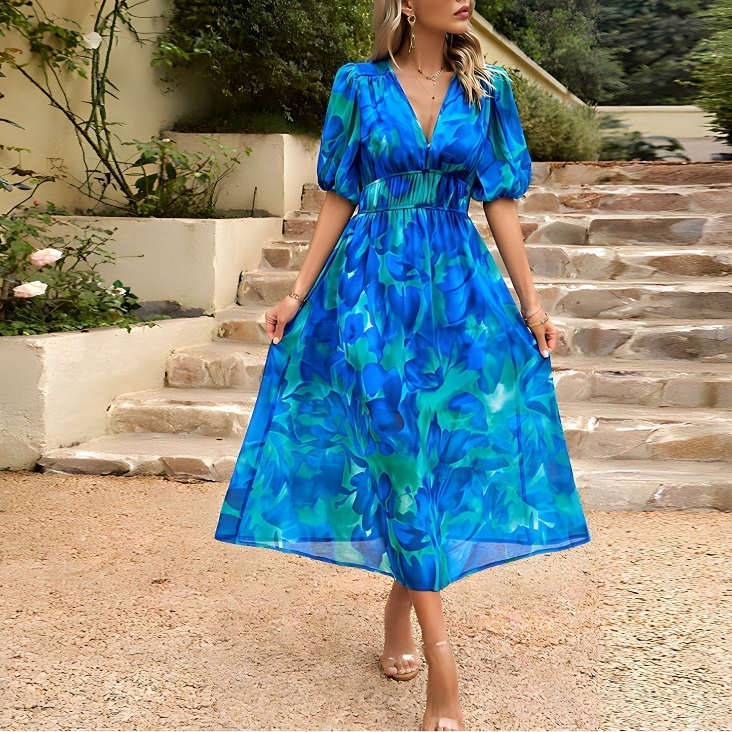 Robe midi à encolure en V