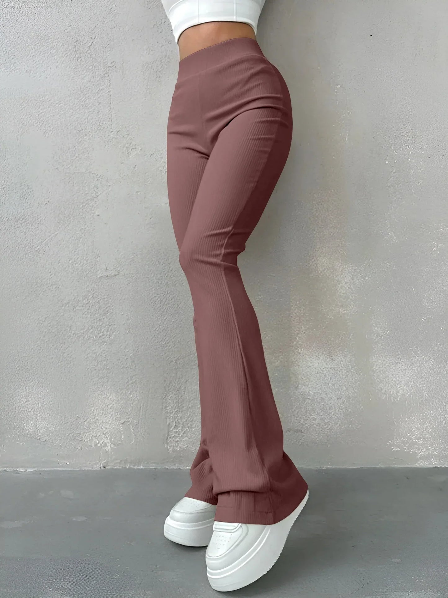 Nina - Pantalon Évasé Côtelé Taille Haute pour Femmes