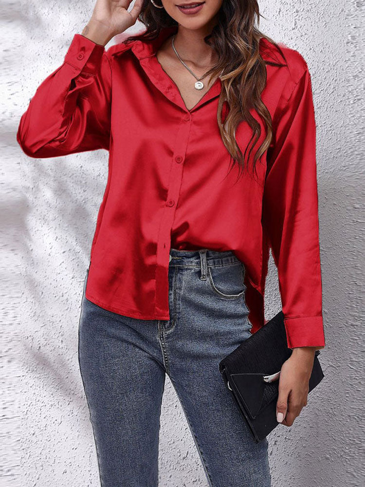 JENNY | Blouse en satin pour femme, coupe ample, fermeture par boutons, manches en soie