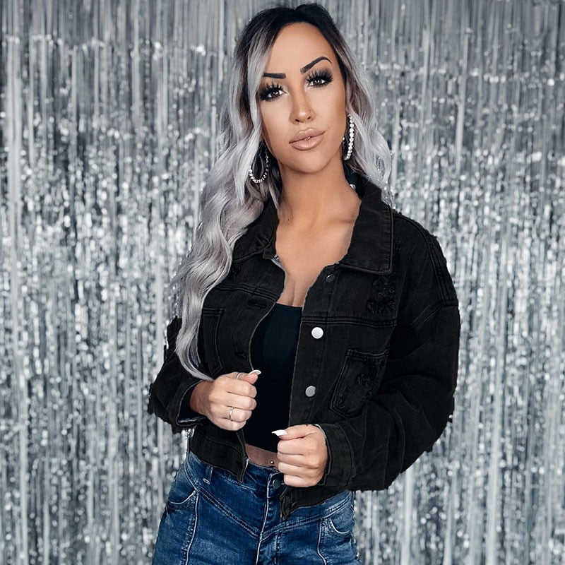 Gretchen - veste en jean élégante avec franges