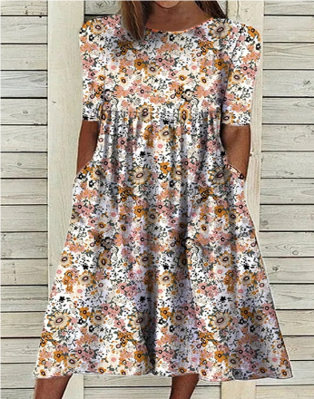 Scandia - Robe midi d'été à manches courtes avec imprimé floral
