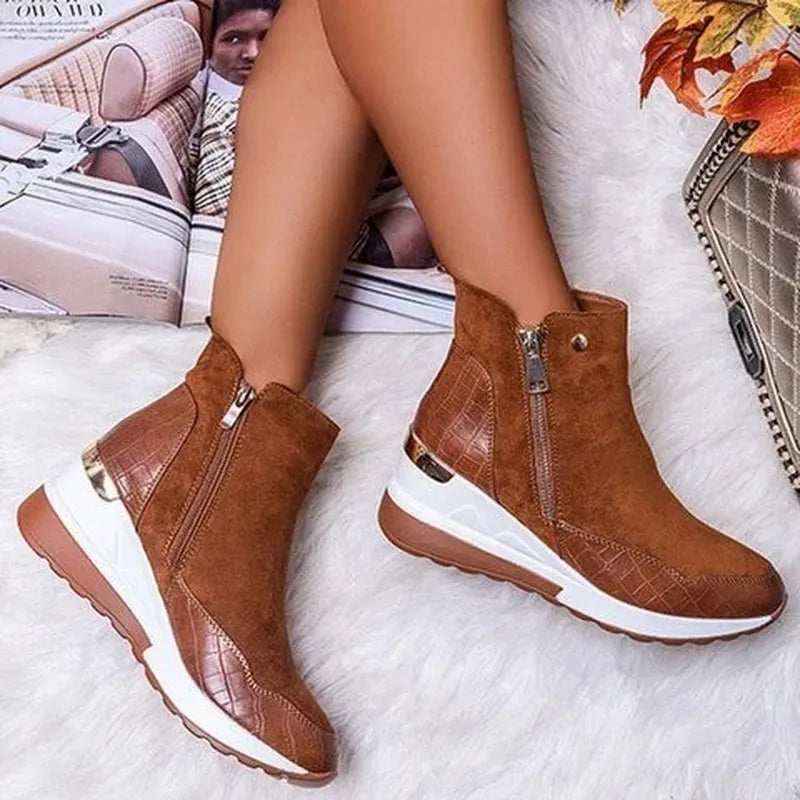 Bottines pour femmes à talon compensé et semelle épaisse