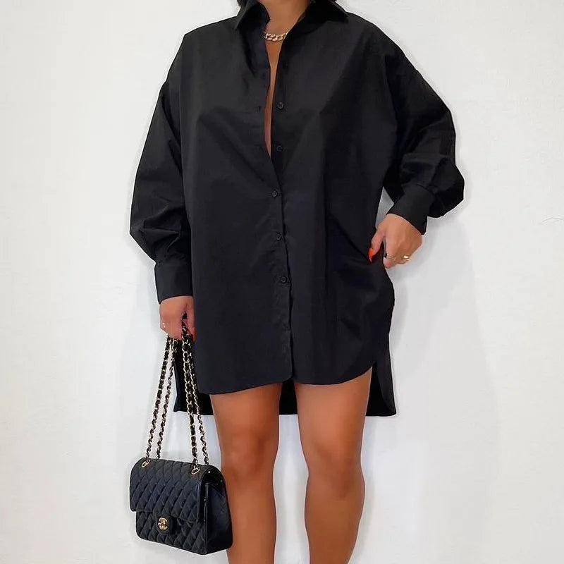 Anita - Robe chemise décontractée unie avec boutons