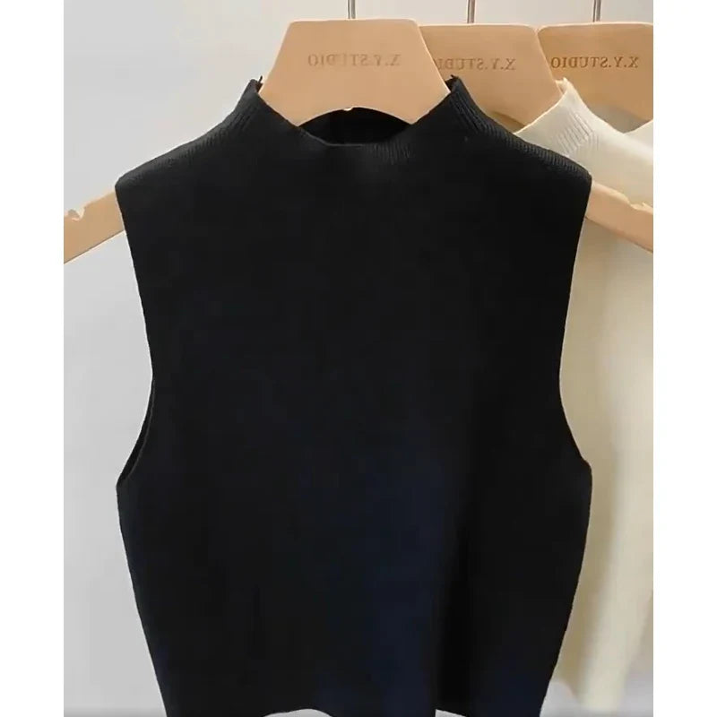 Calandra- Sweat tricoté sans manches avec col montant pour femmes