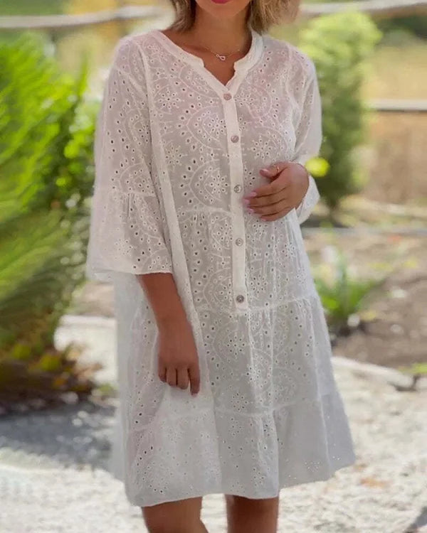 Sylvia - Robe de soirée en dentelle unie avec volants