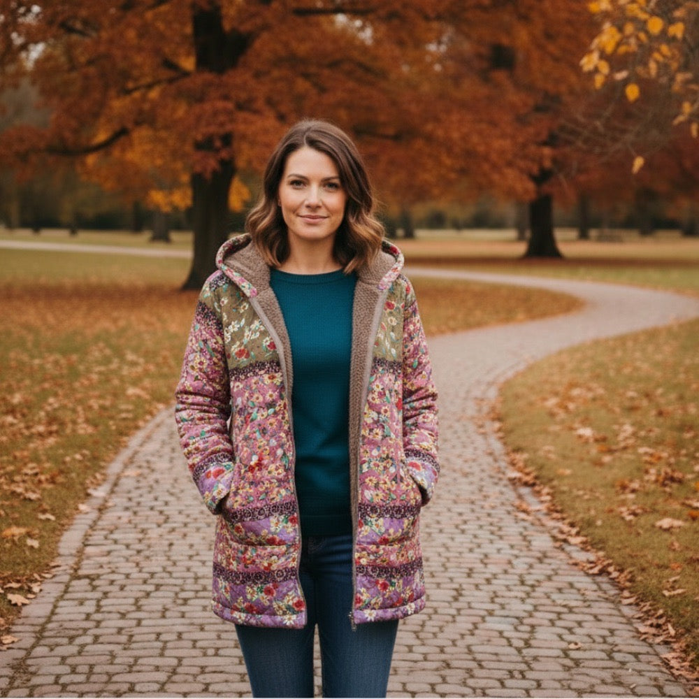 Qloe – Veste Femme Winter Garden | Motifs Floraux Élégants