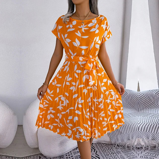 - Robe d'été en mousseline de soie à motifs floraux