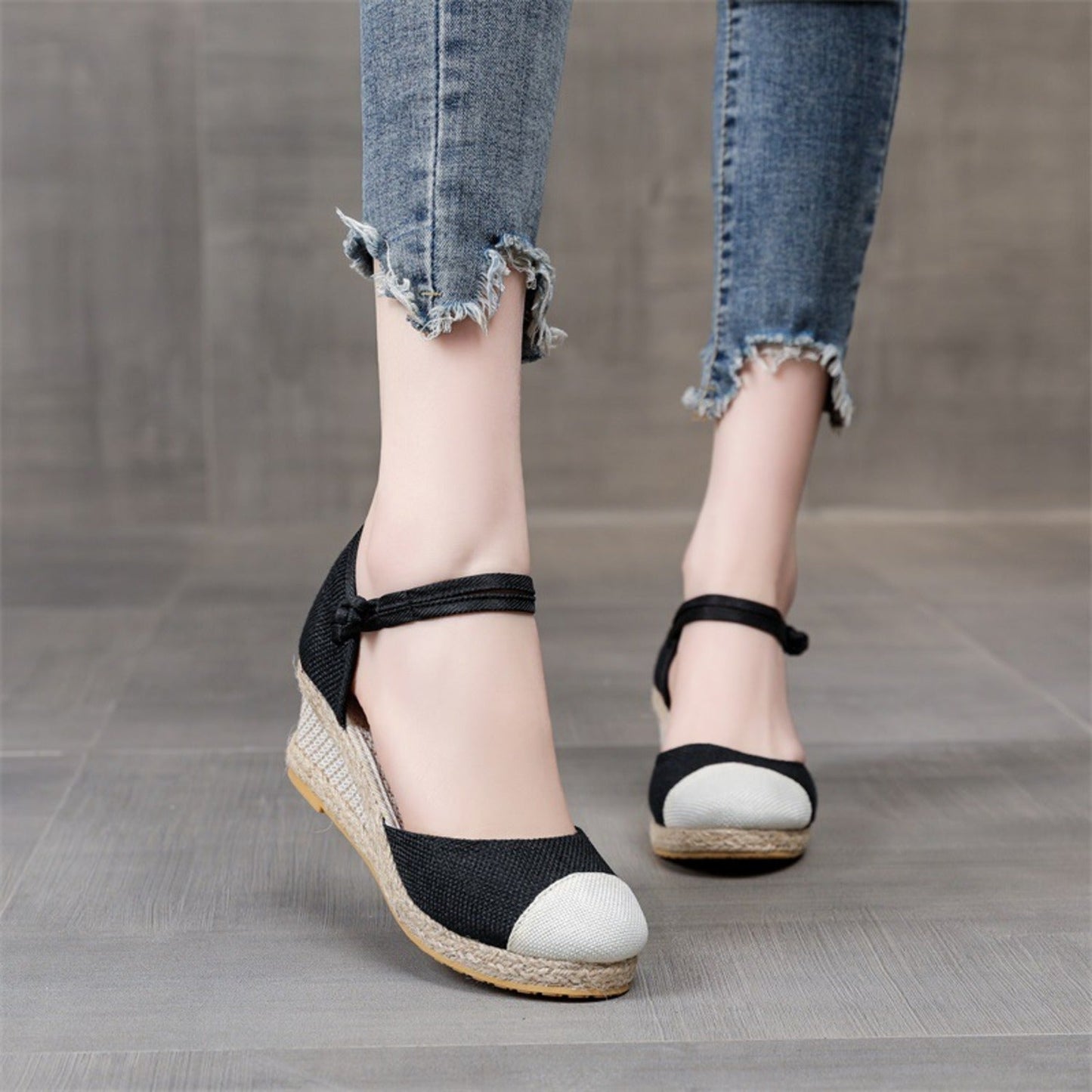 Sophie | Espadrilles avec bride de cheville et embouts contrastés