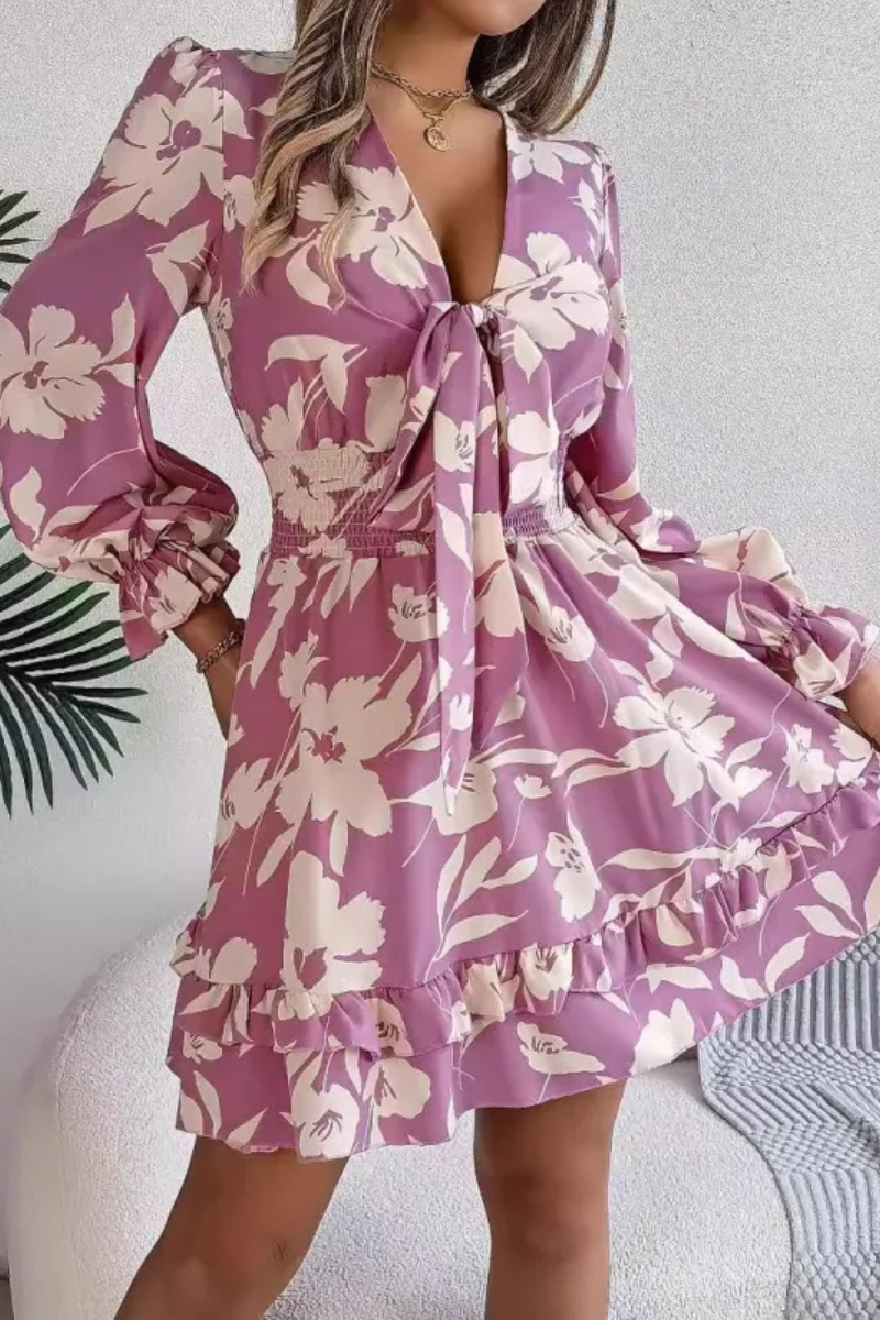 Zinnia | Ruffles Bowknot A-Line Short Dress