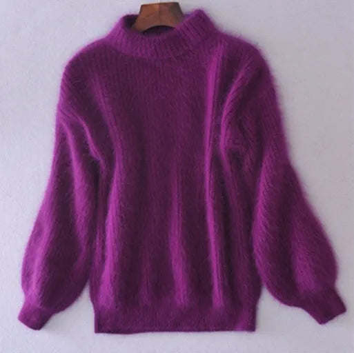Brenda | Pull-over de style angora vintage : tricoté de manière lâche et unie.