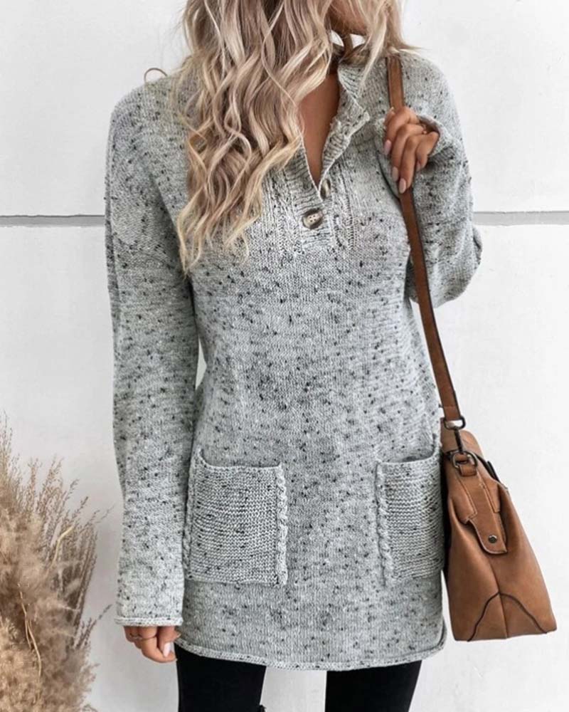 Aimee - Longue Pull Gris Stylé avec Poches pour Femmes d'Hiver