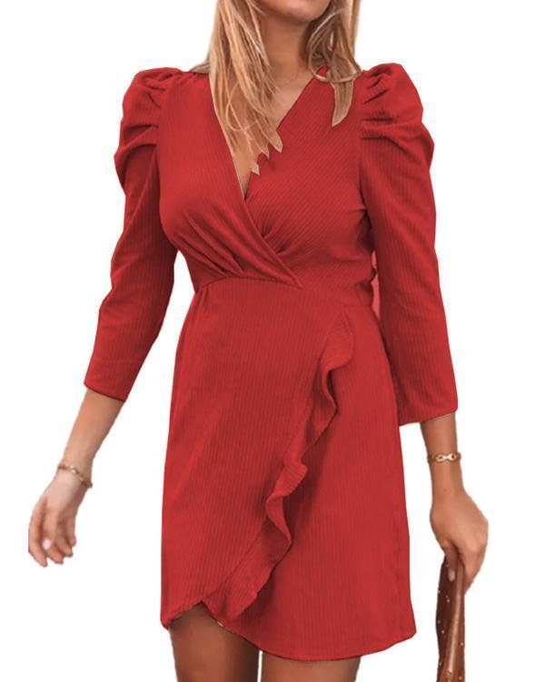 Aletta - Mini robe à manches bouffantes et encolure volantée