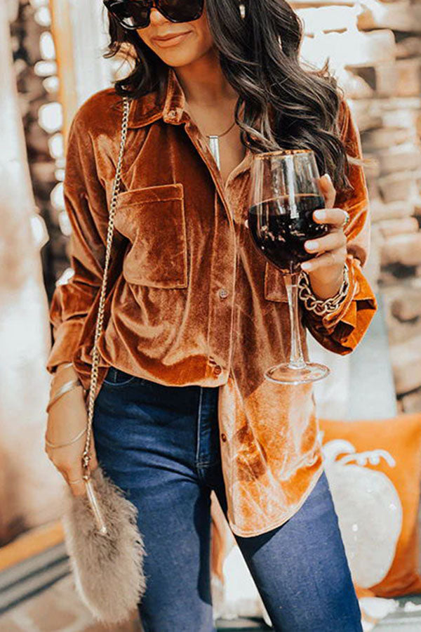 Waldine Blouse | Blouse en velours avec fermeture à boutons et poches