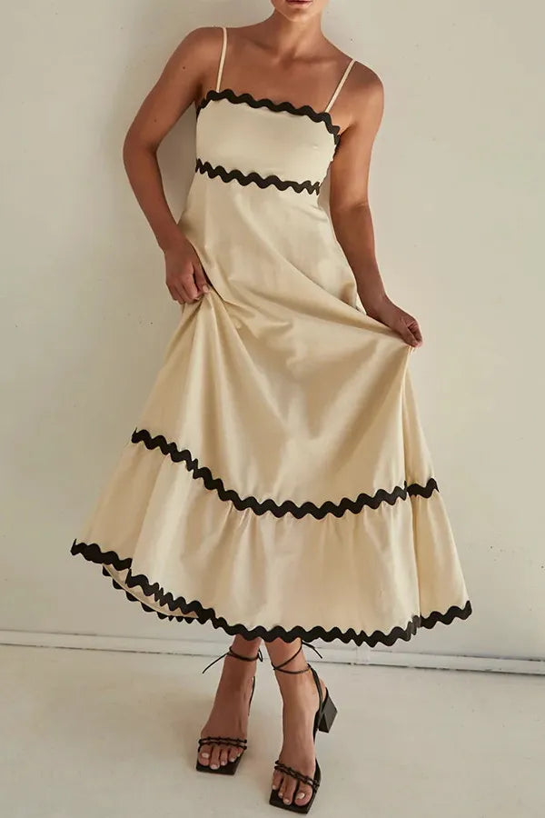 Ruth - Robe longue à bretelles spaghetti, patchwork, coupe ample et fermeture à glissière