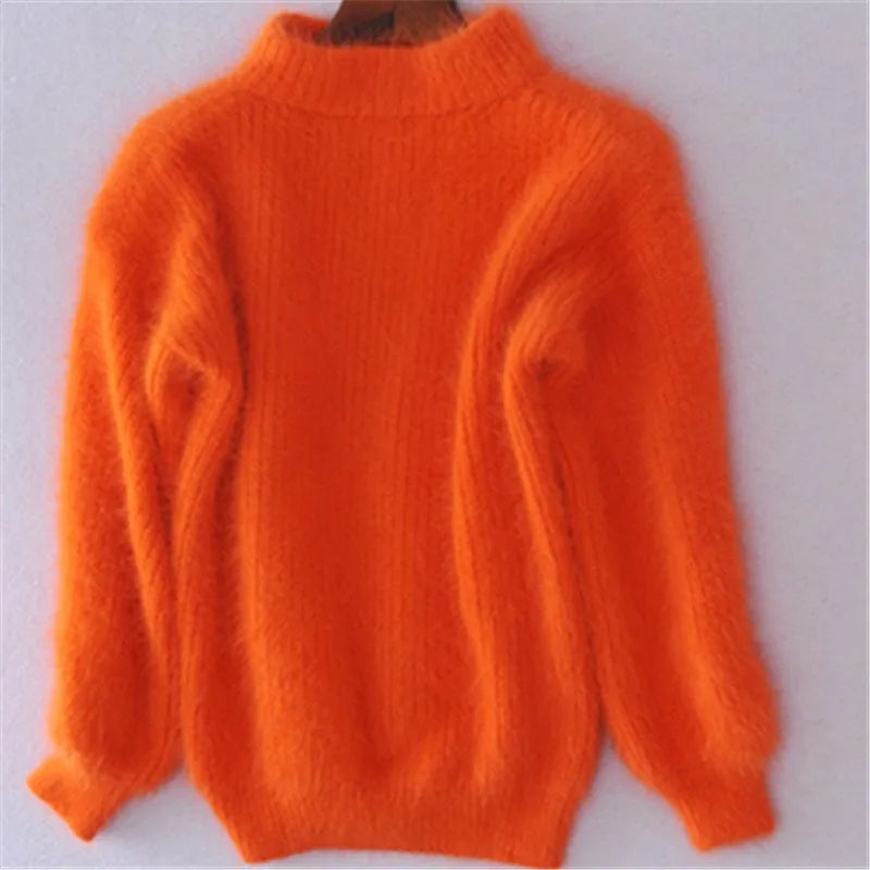 Brenda | Pull-over de style angora vintage : tricoté de manière lâche et unie.
