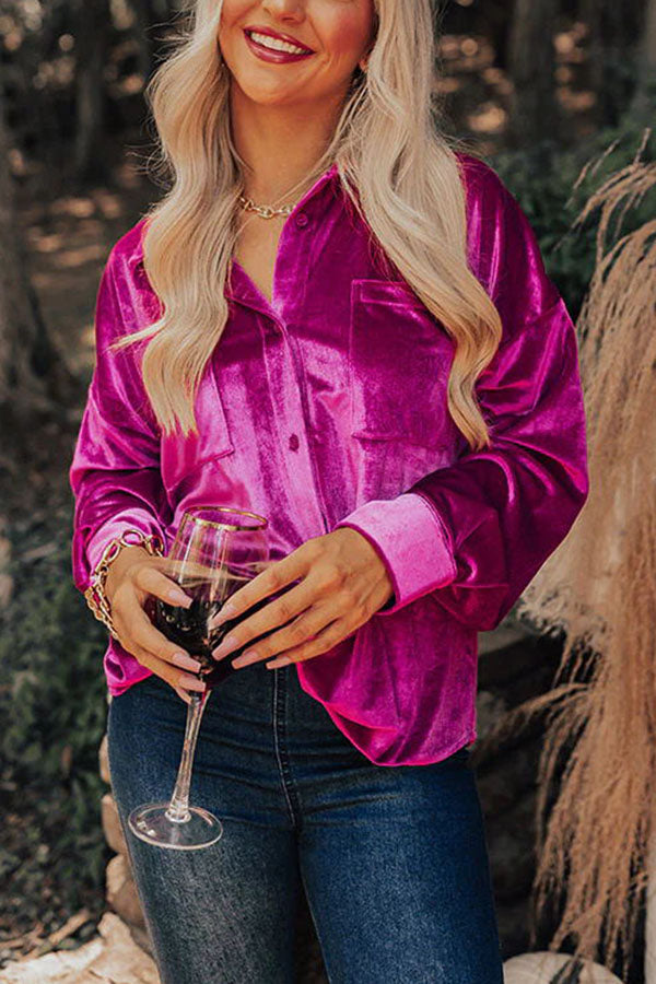 Waldine Blouse | Blouse en velours avec fermeture à boutons et poches