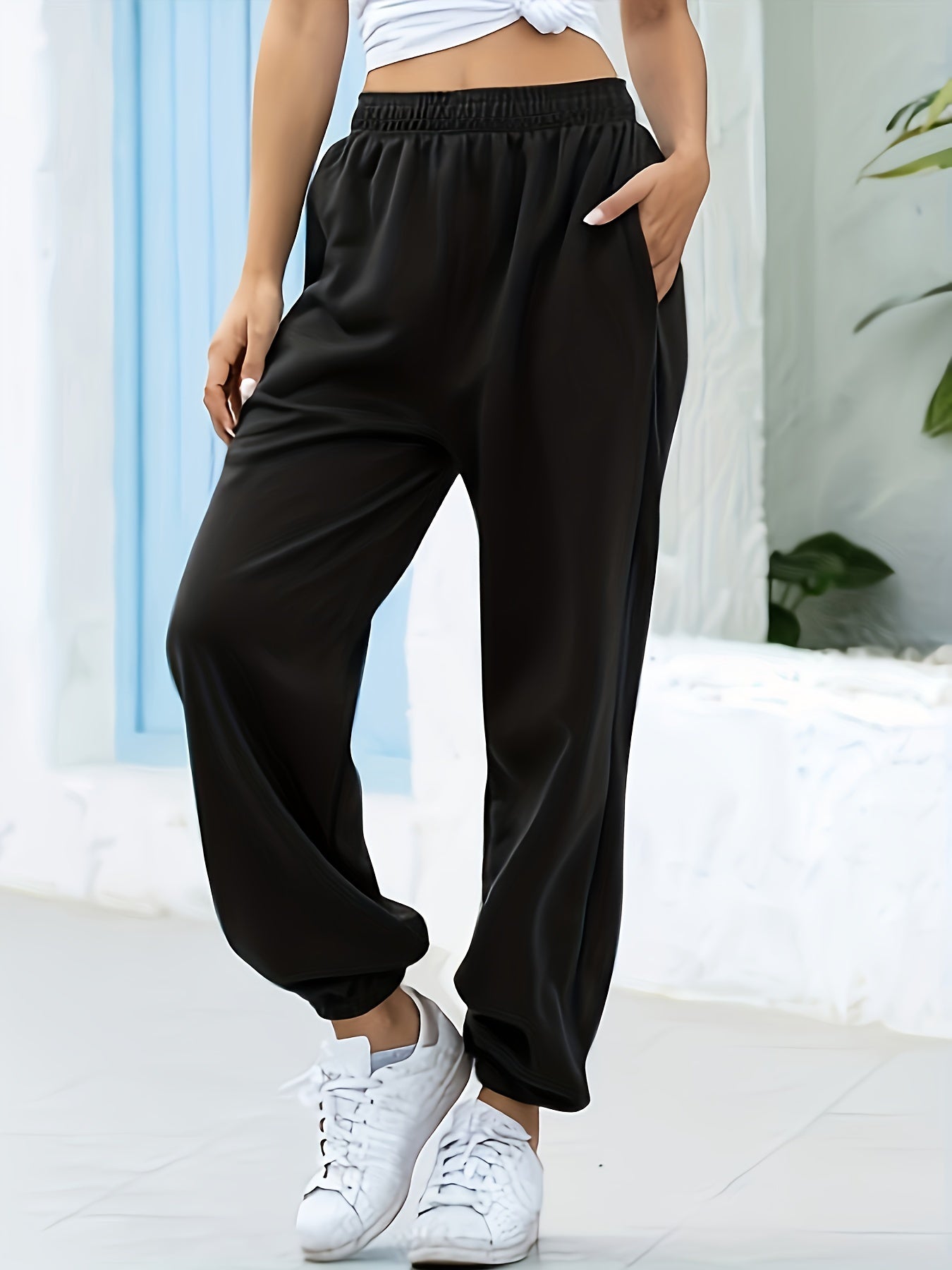 Femke | Pantalon de survêtement élastique taille haute uni