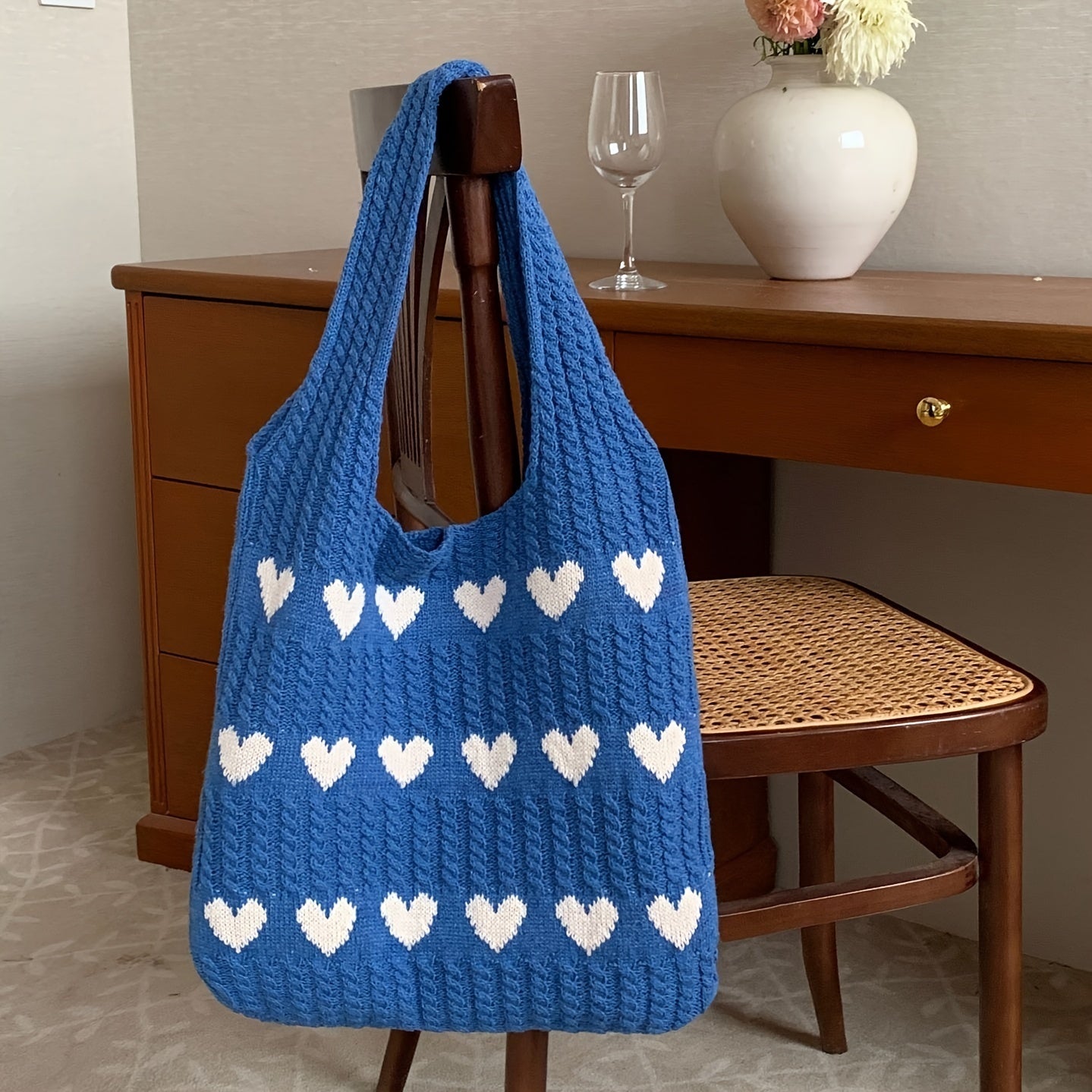 Nina | Sac à provisions tricoté à la main avec motif en forme de cœur