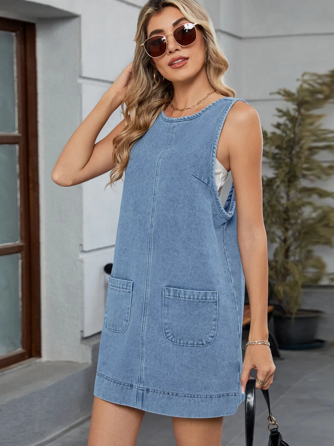 robe-combinaison en denim à col rond